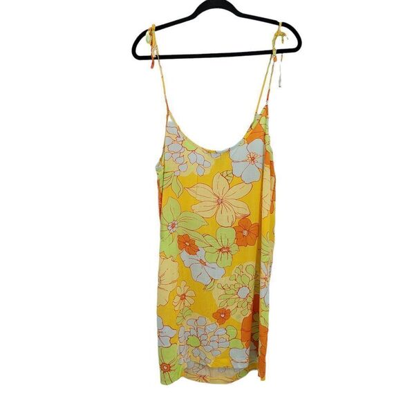 ModCloth Paradise Worthy Tie Shoulder Dress Retro 70's Hippy Flower Yellow Sz L - Picture 8 of 13